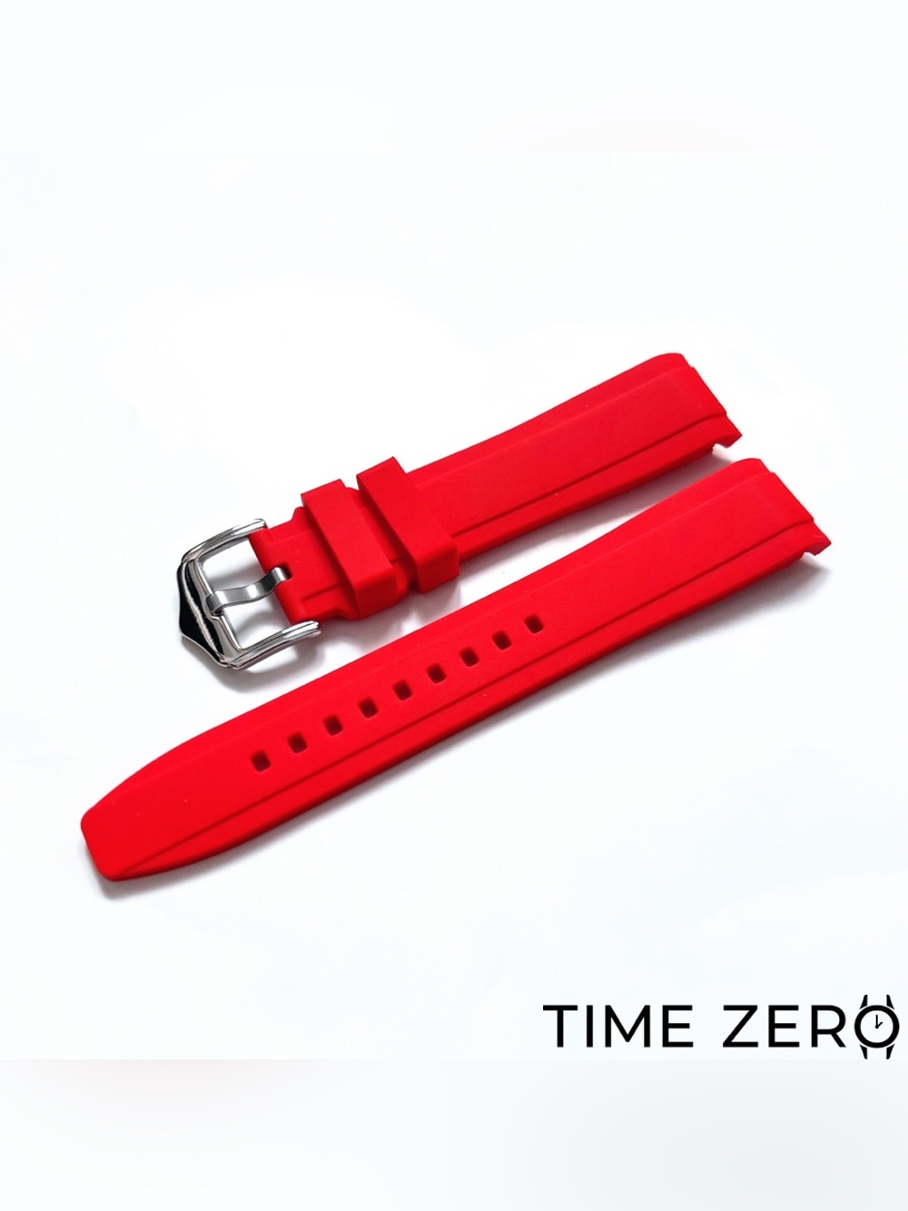 New Red Curved End Rubber Watch Strap (The Element Collection) by Time Zero